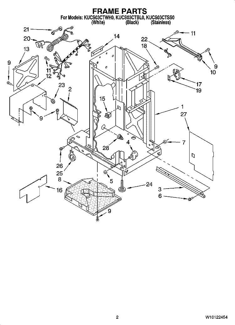 FRAME PARTS Diagram and Parts List for KUCS03CTSS0  KitchenAid Trash Compactor