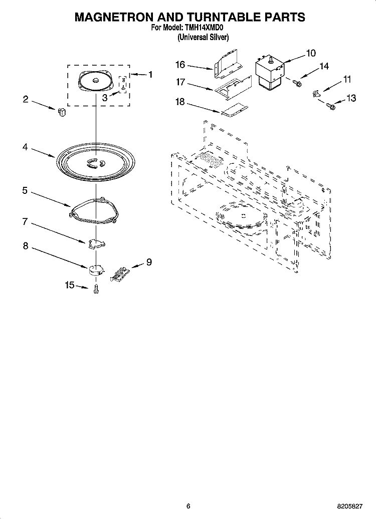 MAGNETRON AND TURNTABLE PARTS Diagram and Parts List for TMH14XMD0  Estate Microwave