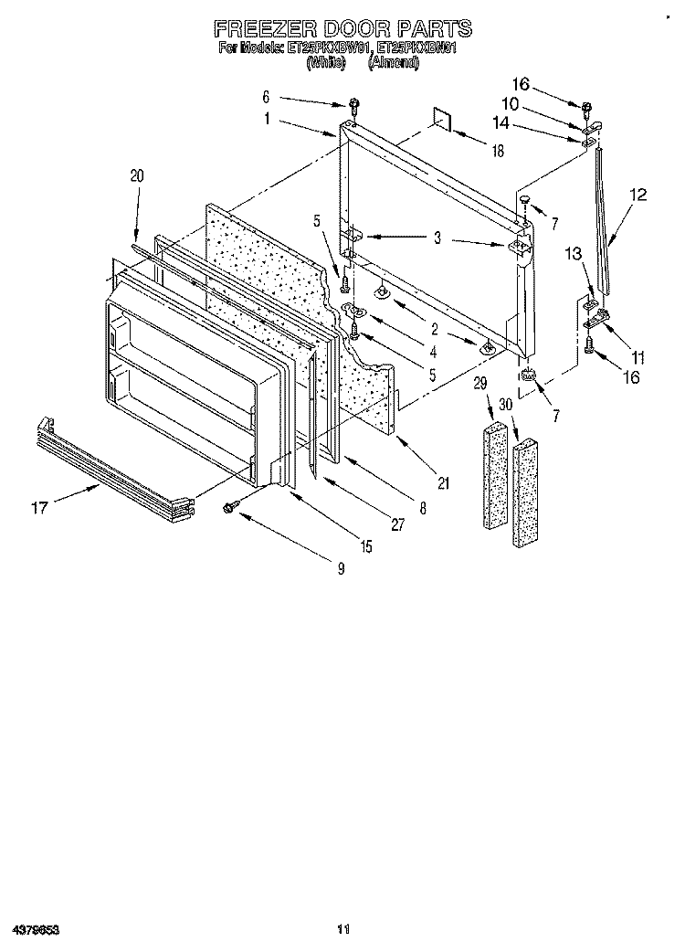 FREEZER DOOR Diagram and Parts List for ET25PKXBN01  Whirlpool Refrigerator