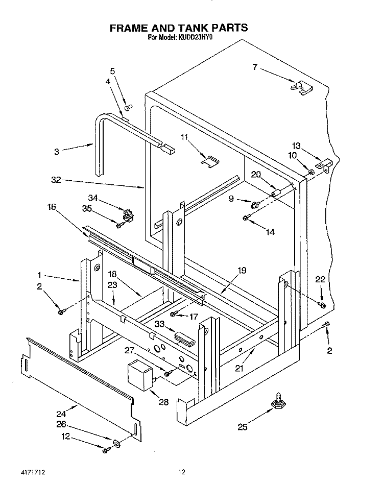 FRAME AND TANK Diagram and Parts List for KUDD23HY0  KitchenAid Dishwasher