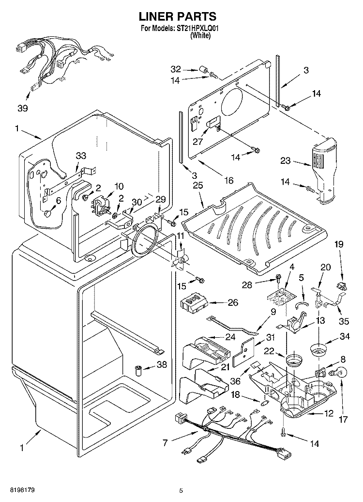 LINER Diagram and Parts List for ST21HPXLQ01  Whirlpool Refrigerator