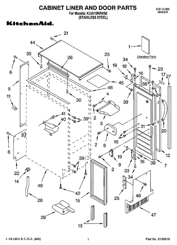 CABINET LINER AND DOOR PARTS Diagram and Parts List for KUIA15NRHS6  KitchenAid Ice Maker