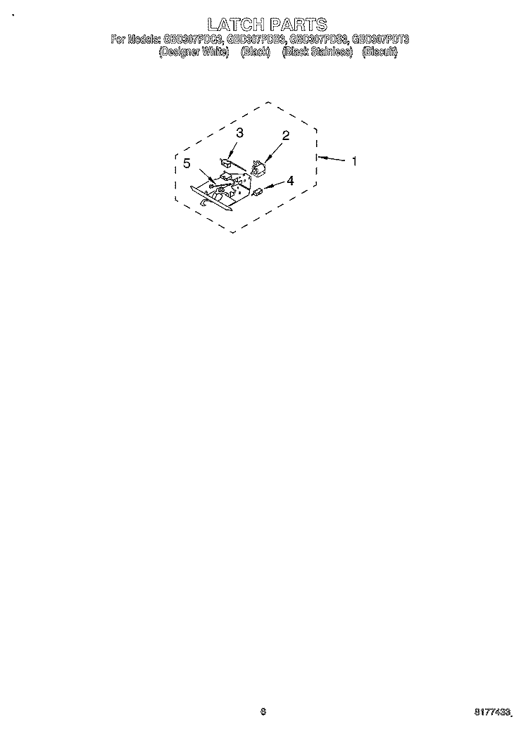 LATCH Diagram and Parts List for GBD307PDB3  Whirlpool Wall Oven