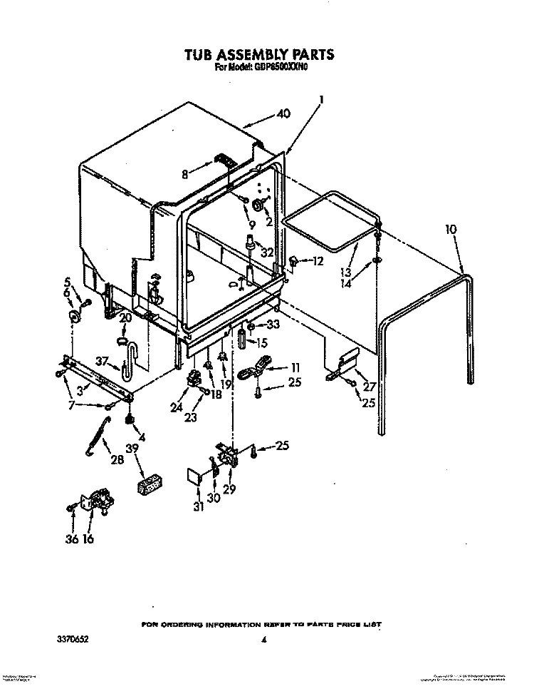 TUB ASSEMBLY Diagram and Parts List for GDP8500XXN0  Whirlpool Dishwasher