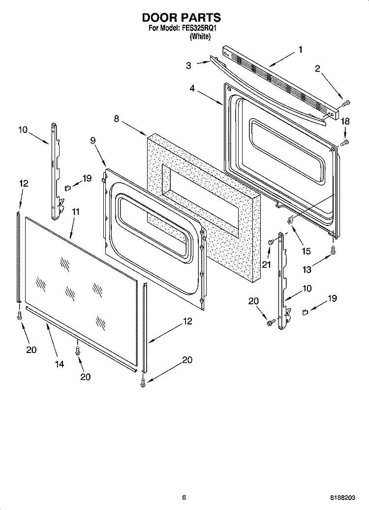 DOOR PARTS, OPTIONAL PARTS Diagram and Parts List for FES325RQ1  Roper Range