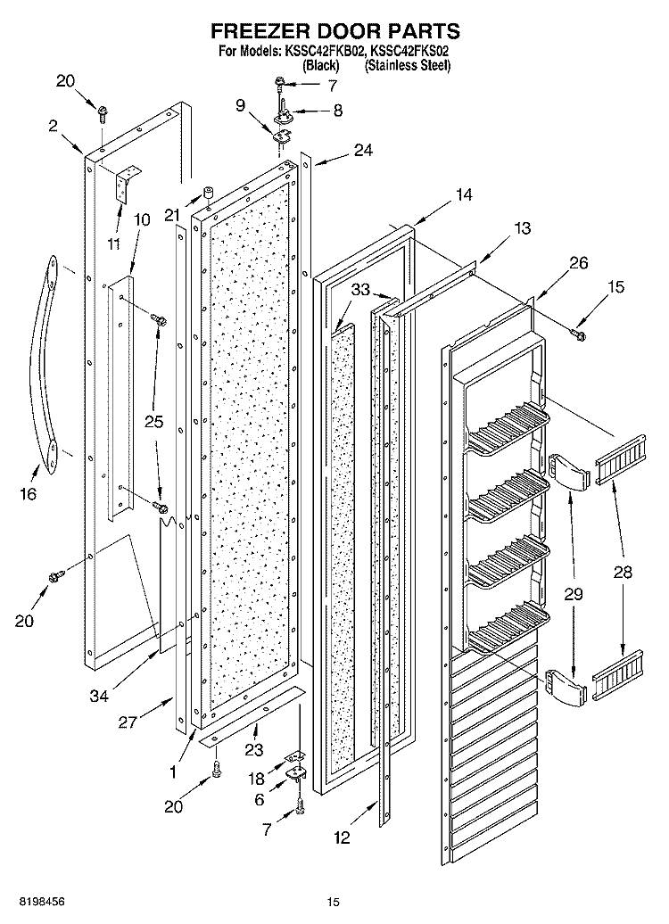 FREEZER DOOR PARTS Diagram and Parts List for KSSC42FKS02  KitchenAid Refrigerator