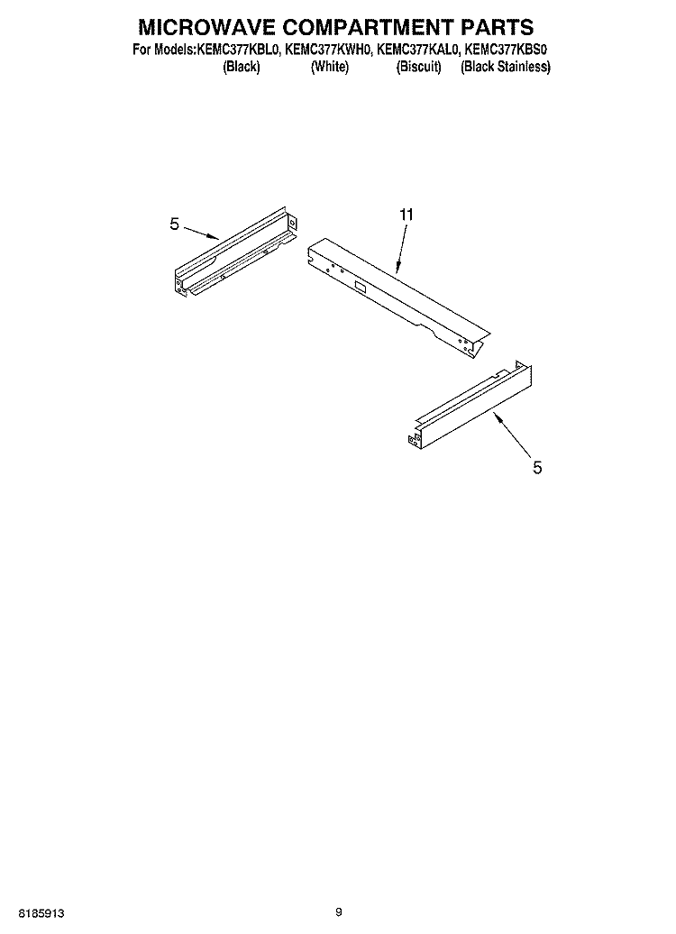 MICROWAVE COMPARTMENT Diagram and Parts List for KEMC377KBS0  KitchenAid Microwave Oven Combo