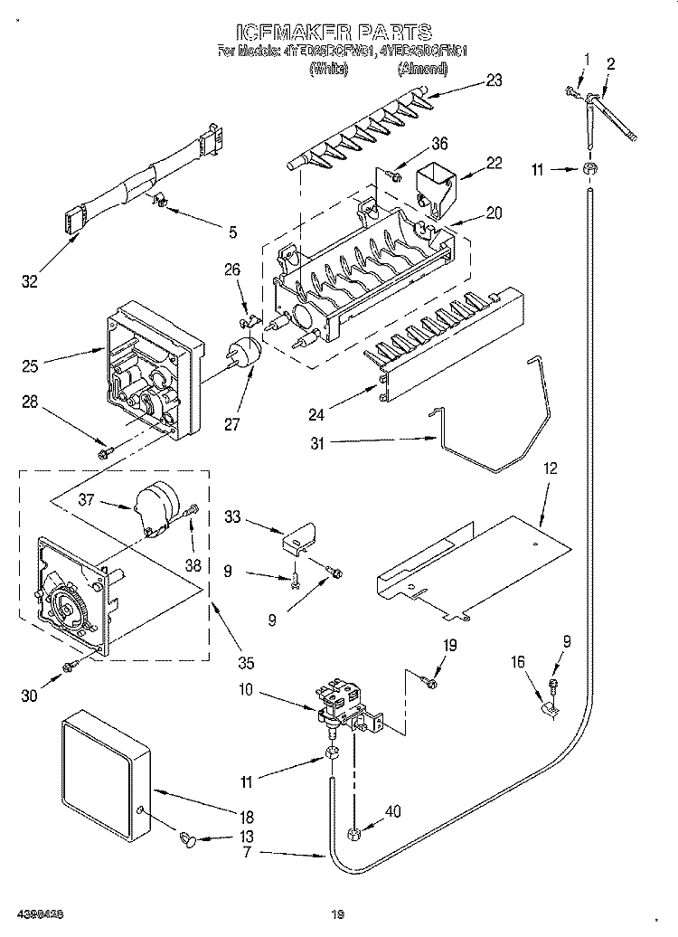 ICEMAKER, OPTIONAL Diagram and Parts List for 4YED25DQFW01  Whirlpool Refrigerator
