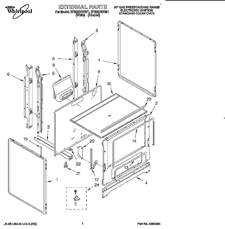 EXTERNAL Diagram and Parts List for SF305BEWN1  Whirlpool Range