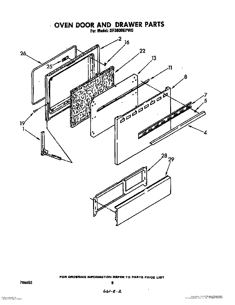 OVEN DOOR AND DRAWER Diagram and Parts List for SF3600EPW0  Whirlpool Range