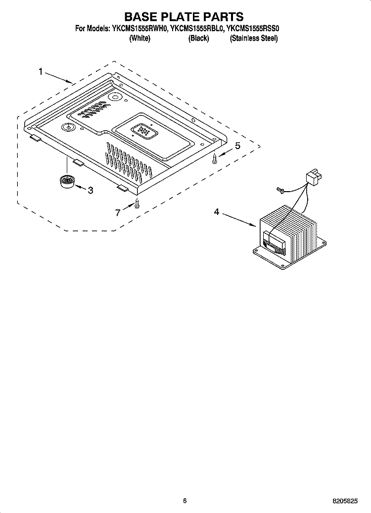 BASE PLATE PARTS Diagram and Parts List for YKCMS1555RWH0  KitchenAid Microwave