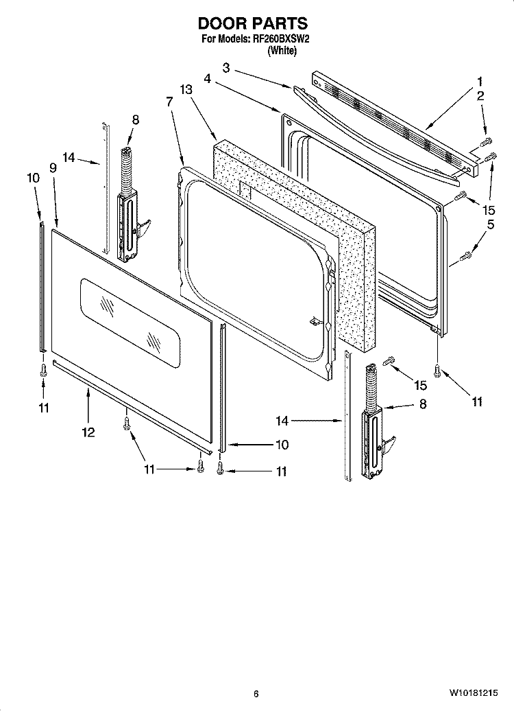 DOOR PARTS, OPTIONAL PARTS (NOT INCLUDED) Diagram and Parts List for RF260BXSW2  Whirlpool Range