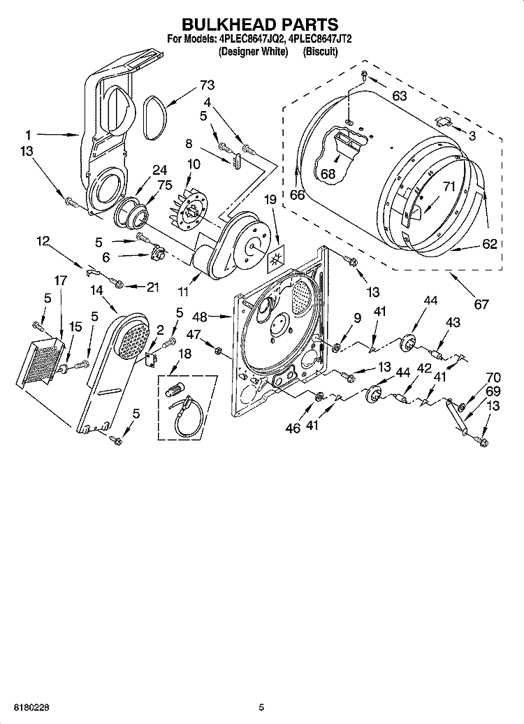 BULKHEAD PARTS Diagram and Parts List for 4PLEC8647JQ2  Whirlpool Dryer