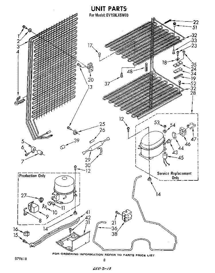 UNIT Diagram and Parts List for EV150LXSW00  Whirlpool Freezer