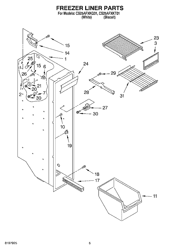 FREEZER LINER Diagram and Parts List for CS25AFXKT01  Crosley Refrigerator