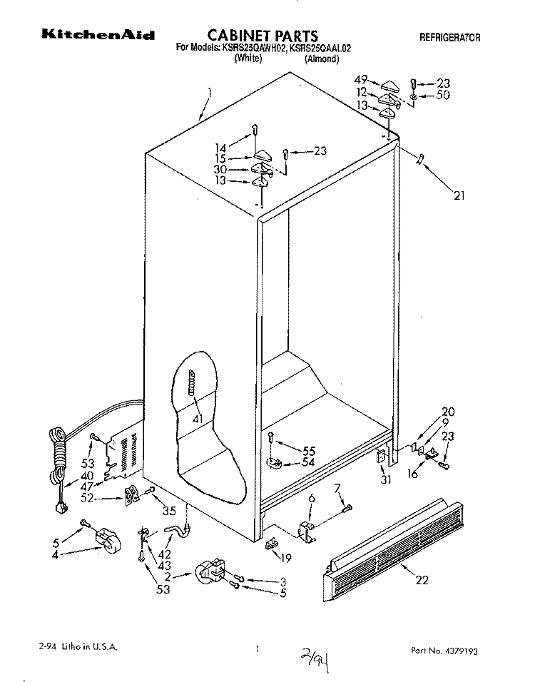 CABINET Diagram and Parts List for KSRS25QAAL02  KitchenAid Refrigerator