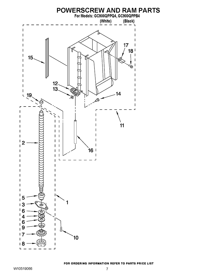 POWERSCREW AND RAM PARTS Diagram and Parts List for GC900QPPQ4  Whirlpool Trash Compactor