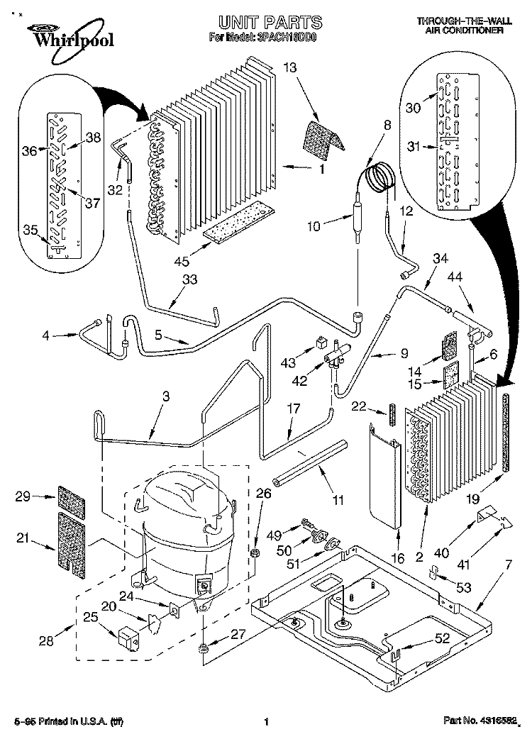 UNIT, LITERATURE Diagram and Parts List for 3PACH16DD0  Whirlpool Air Conditioner