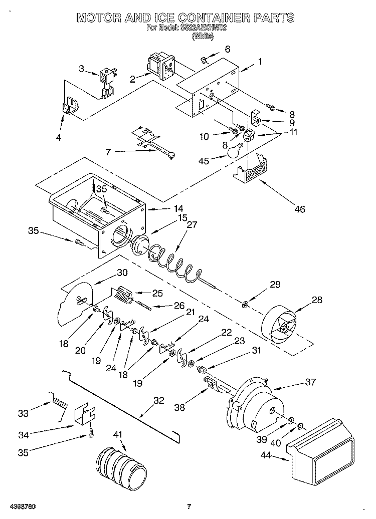 MOTOR AND ICE CONTAINER Diagram and Parts List for SS22AEXHW02  Whirlpool Refrigerator