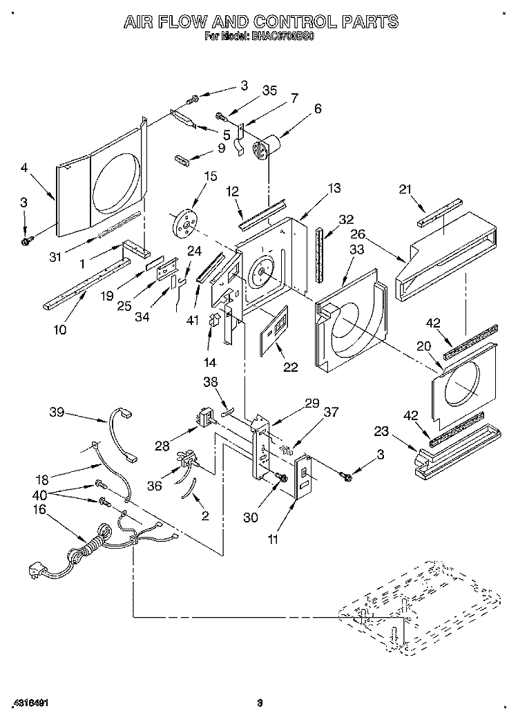 AIR FLOW AND CONTROL Diagram and Parts List for BHAC0700BS0  Whirlpool Air Conditioner