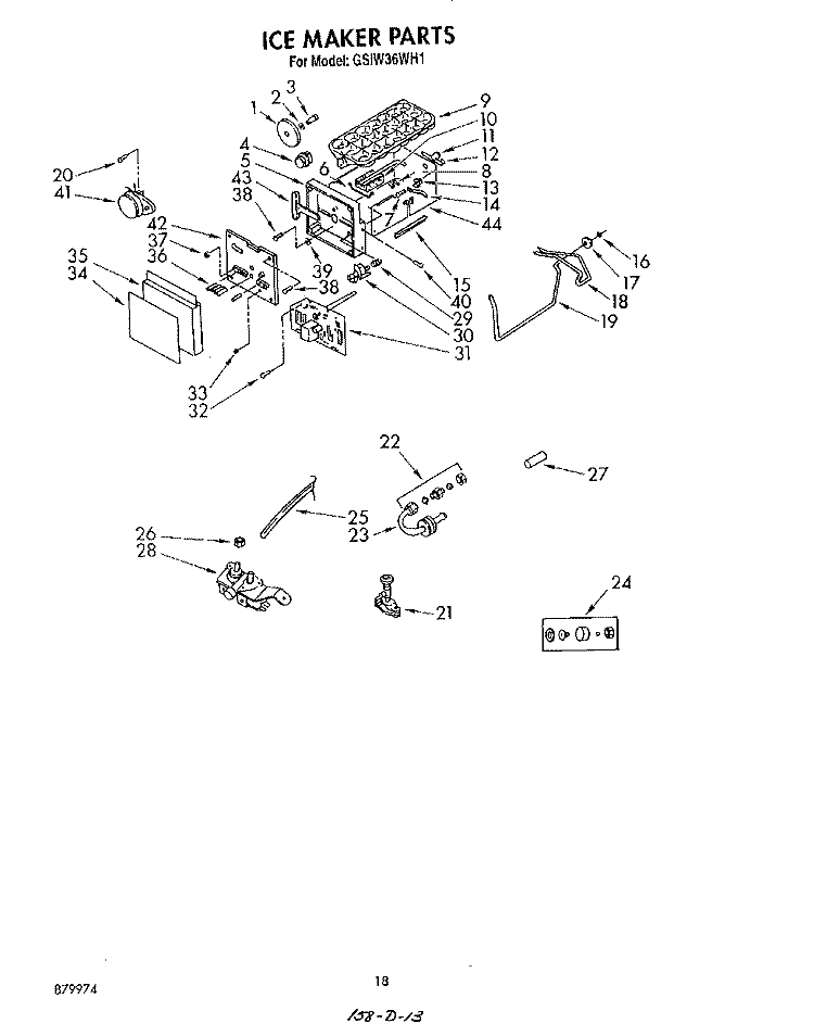 ICE MAKER Diagram and Parts List for GSIW36WH1  Roper Refrigerator