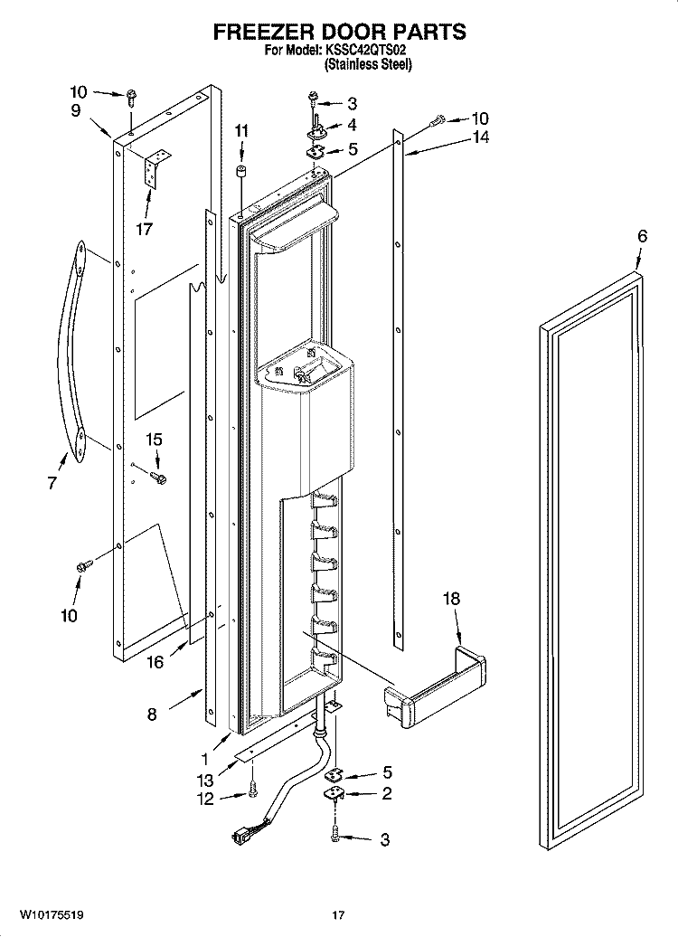 FREEZER DOOR PARTS Diagram and Parts List for KSSC42QTS02  KitchenAid Refrigerator