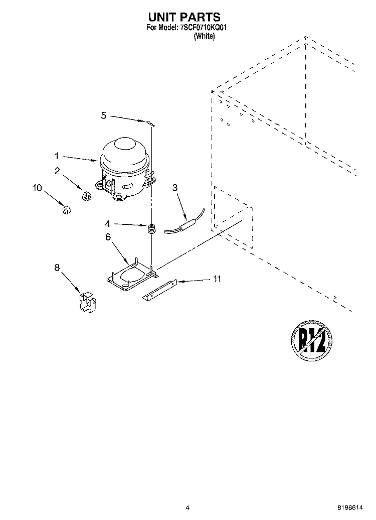 UNIT PARTS Diagram and Parts List for 7SCF0710KQ01  Whirlpool Freezer