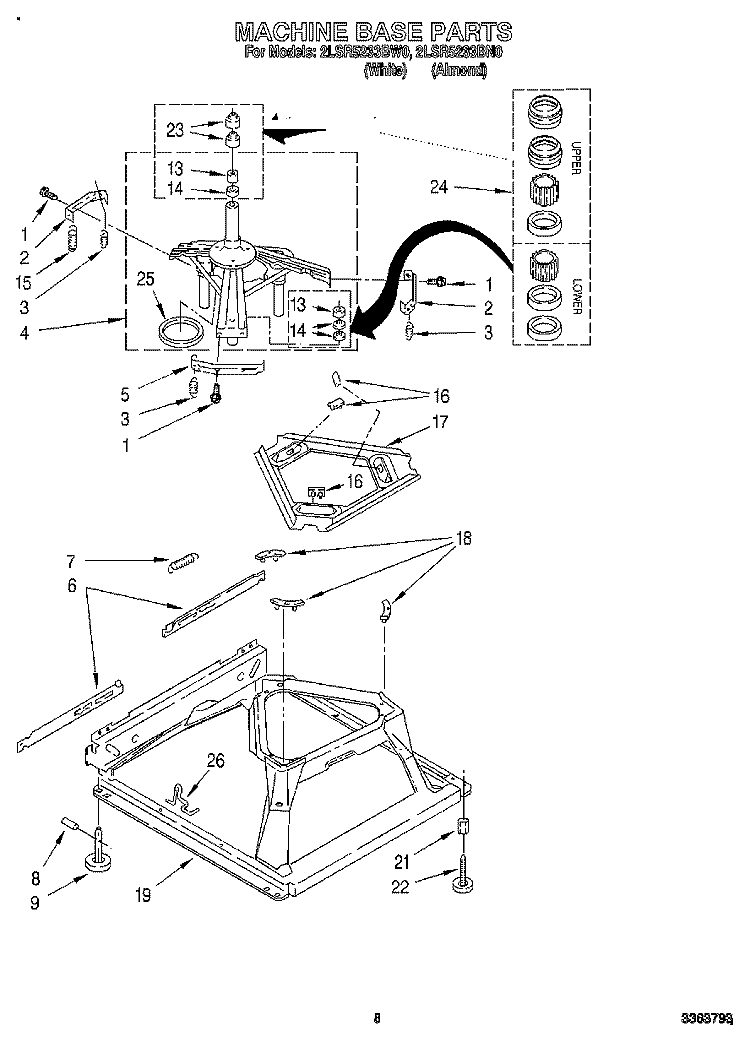 MACHINE BASE Diagram and Parts List for 2LSR5233BW0  Whirlpool Washer