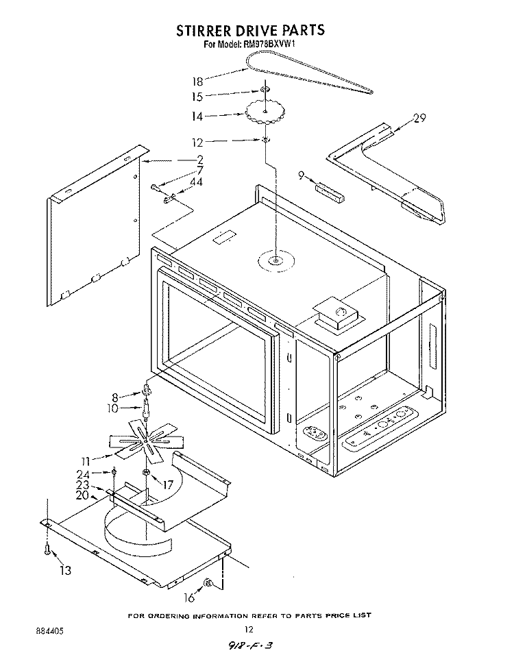 STIRRER DRIVE Diagram and Parts List for RM978BXVF1  Whirlpool Microwave Oven Combo