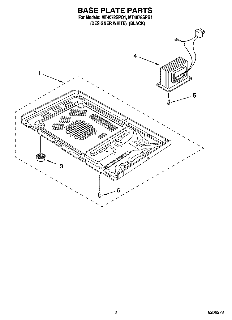 BASE PLATE PARTS Diagram and Parts List for MT4078SPB1  Whirlpool Microwave