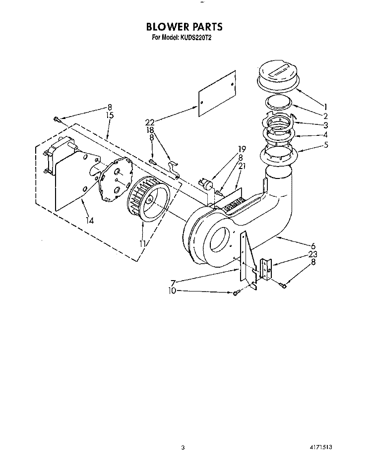 BLOWER Diagram and Parts List for KUDS220T2  KitchenAid Dishwasher