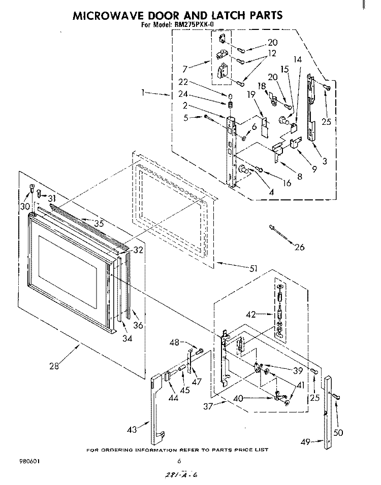 MICROWAVE DOOR AND LATCH Diagram and Parts List for RM275PXK0  Whirlpool Microwave Oven Combo