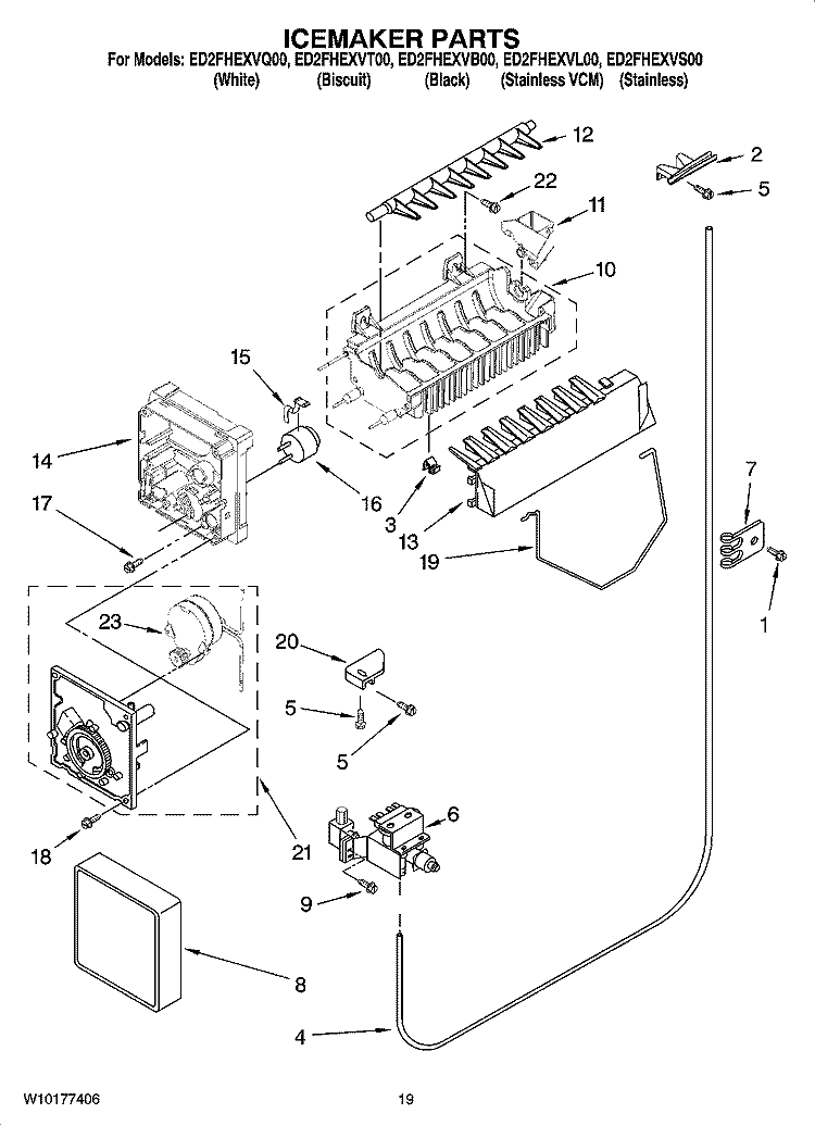 ICEMAKER PARTS, OPTIONAL PARTS (NOT INCLUDED) Diagram and Parts List for ED2FHEXVB00  Whirlpool Refrigerator