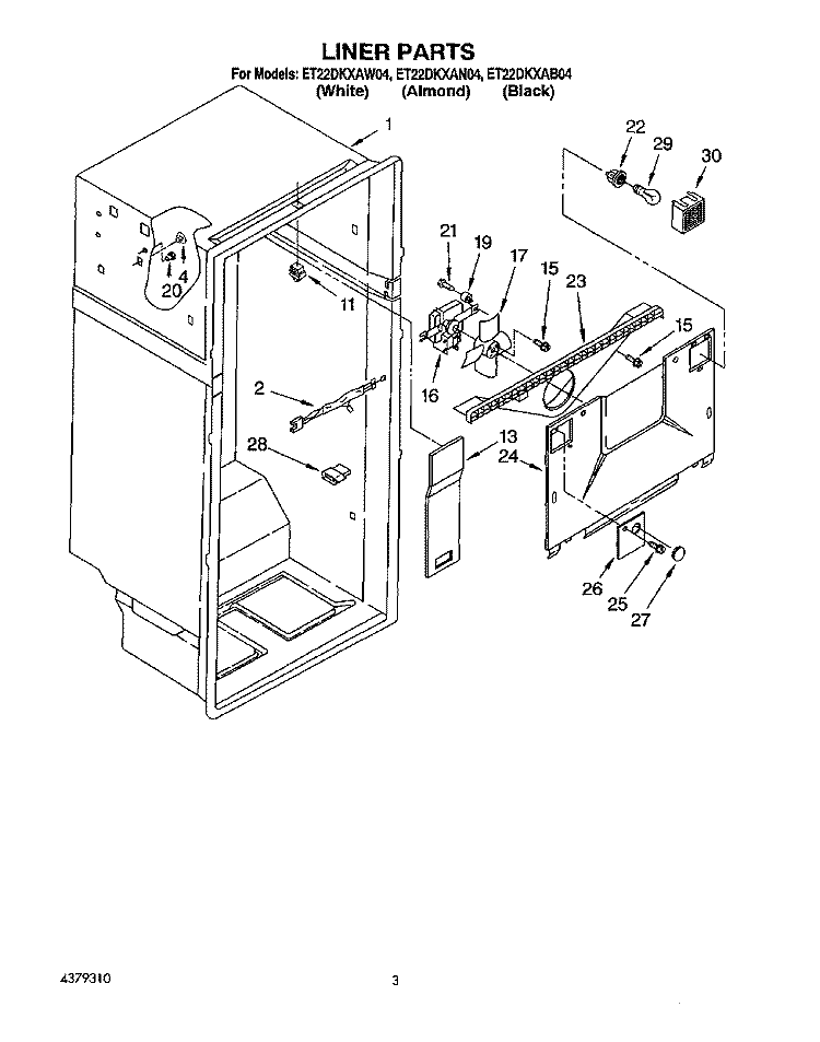 LINER Diagram and Parts List for ET22DKXAW04  Whirlpool Refrigerator