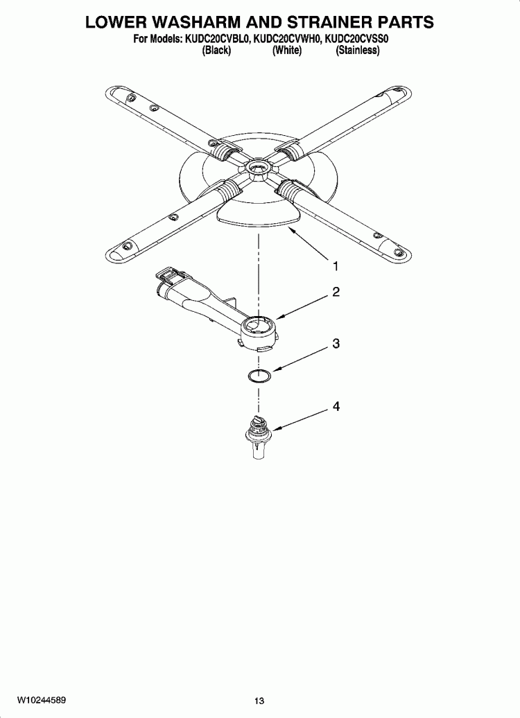 LOWER WASHARM AND STRAINER PARTS, OPTIONAL PARTS (NOT INCLUDED) Diagram and Parts List for KUDC20CVBL0  KitchenAid Dishwasher