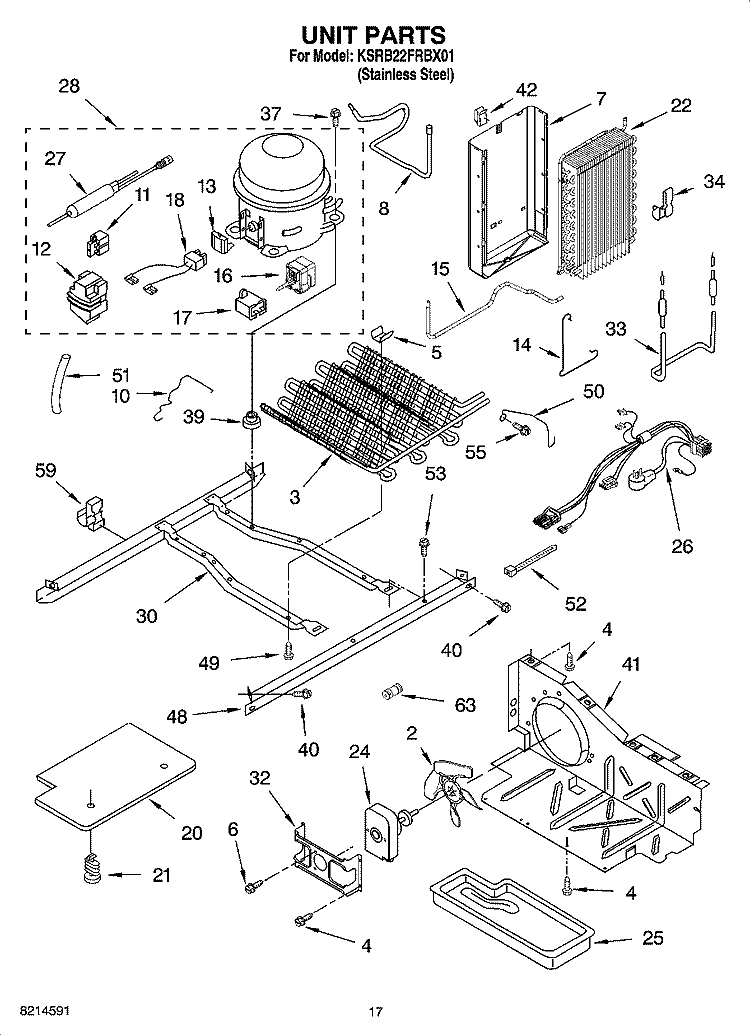 UNIT PARTS Diagram and Parts List for KSRB22FRBX01  KitchenAid Refrigerator
