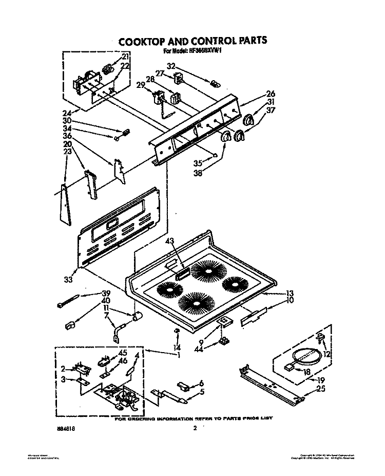 COOKTOP AND CONTROL, LIT/OPTIONAL Diagram and Parts List for RF366BXVN1  Whirlpool Range