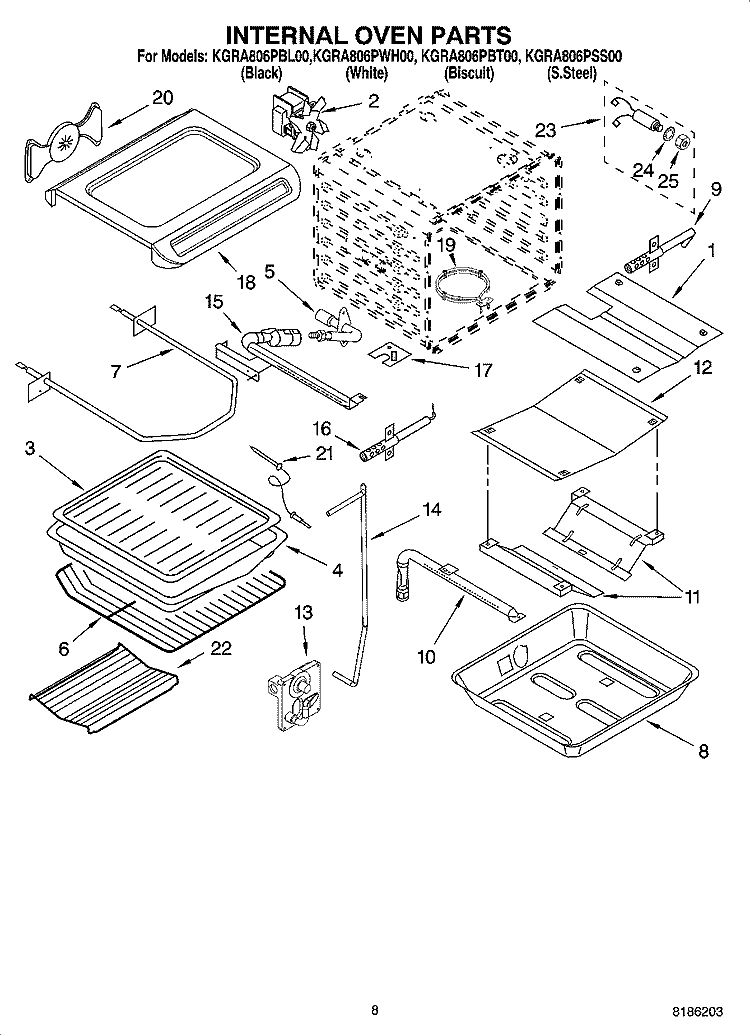 INTERNAL OVEN PARTS Diagram and Parts List for KGRA806PBL00  KitchenAid Range