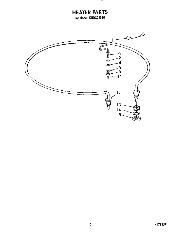 HEATER Diagram and Parts List for KUDC220T0  KitchenAid Dishwasher