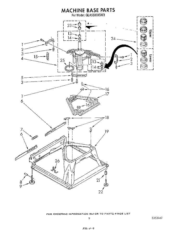 MACHINE BASE Diagram and Parts List for GLA5580XSF3  Whirlpool Washer