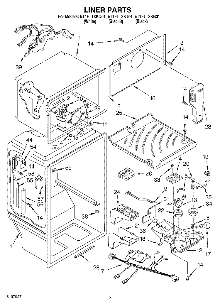 LINER Diagram and Parts List for ET1FTTXKT01  Whirlpool Refrigerator