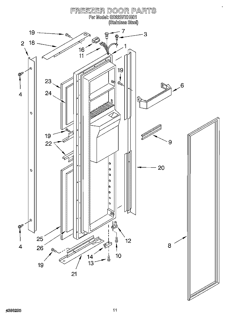 FREEZER DOOR Diagram and Parts List for GD22SFXHS01  Whirlpool Refrigerator