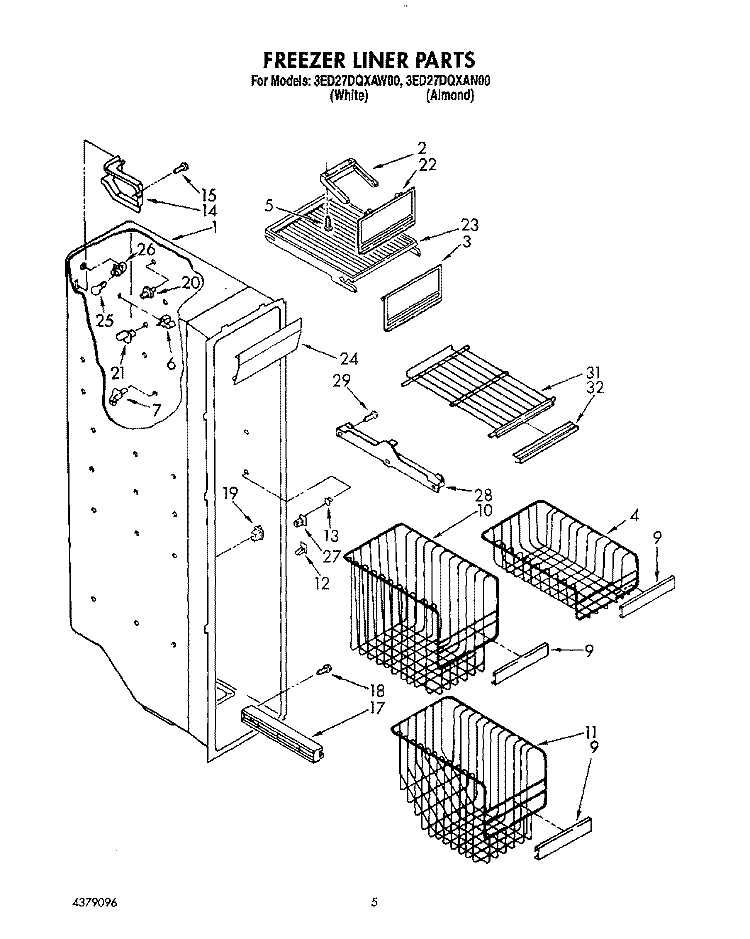 FREEZER LINER Diagram and Parts List for 3ED27DQXAN00  Whirlpool Refrigerator