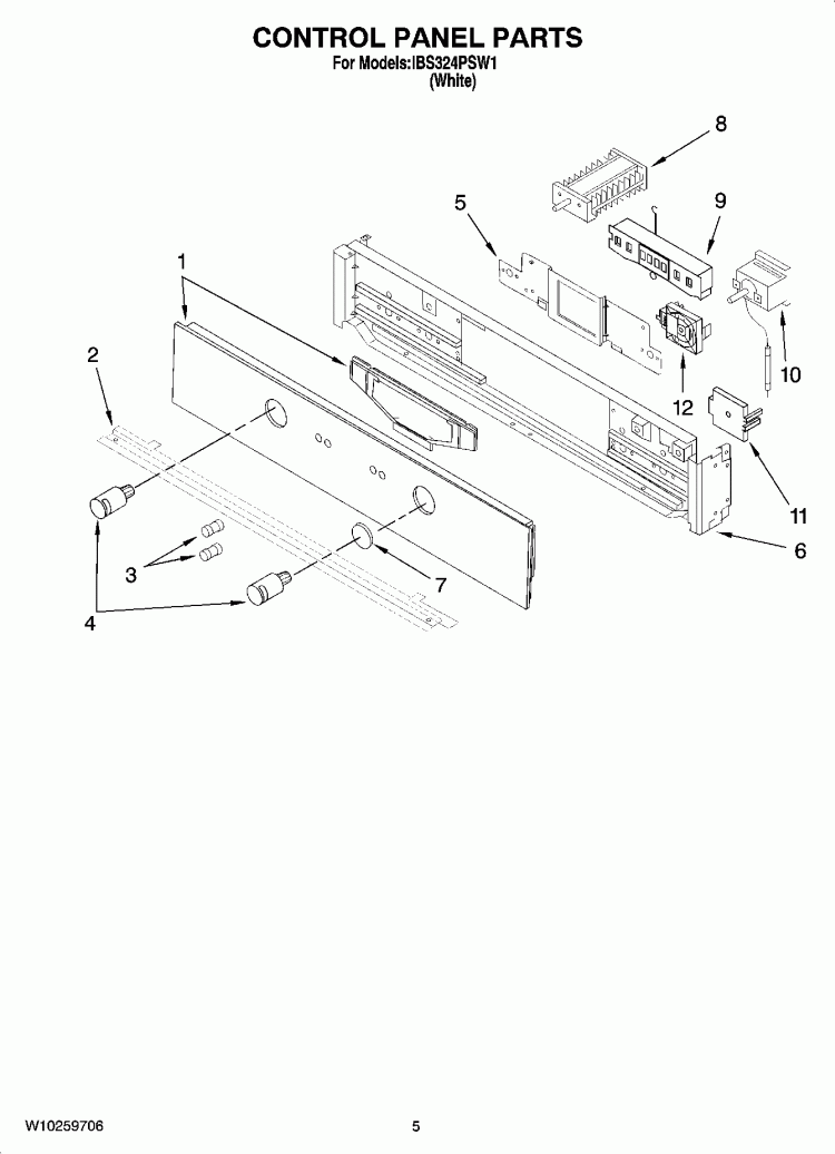 CONTROL PANEL PARTS Diagram and Parts List for IBS324PSW1  Whirlpool Wall Oven