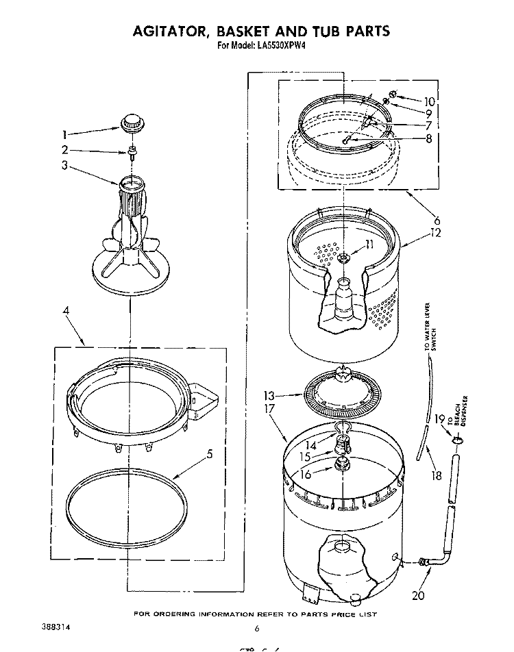 AGITATOR, BASKET AND TUB Diagram and Parts List for LA5530XPW4  Whirlpool Washer