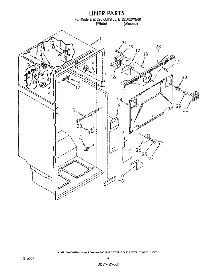 LINER Diagram and Parts List for ET22DKXWW00  Whirlpool Refrigerator