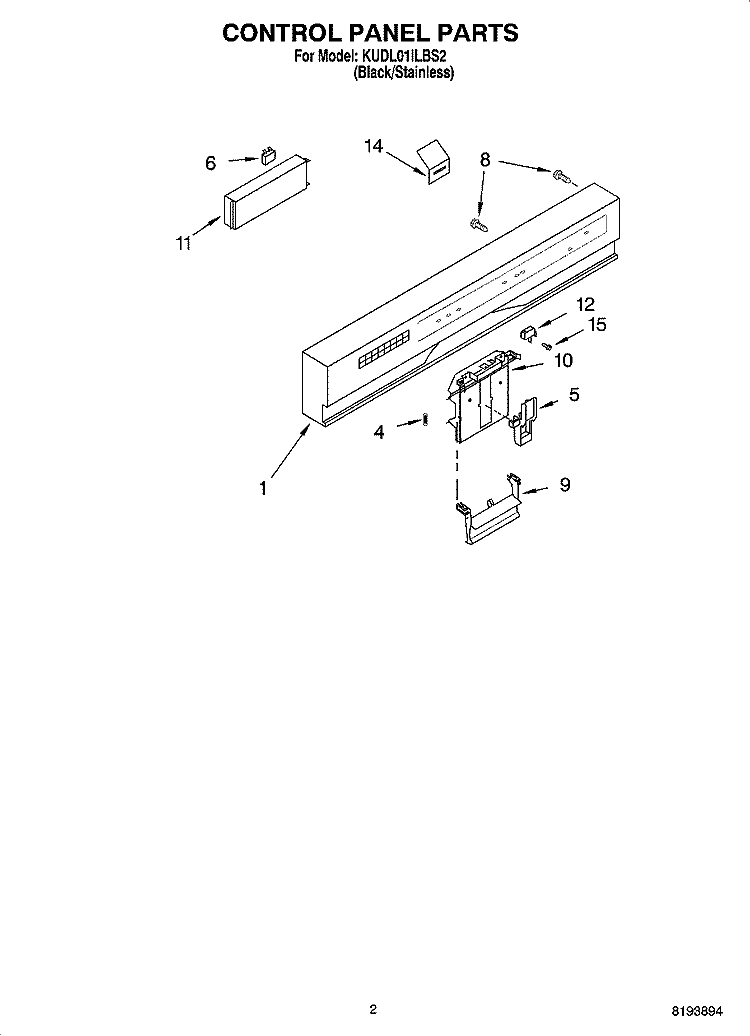 CONTROL PANEL PARTS Diagram and Parts List for KUDL01ILBS2  KitchenAid Dishwasher