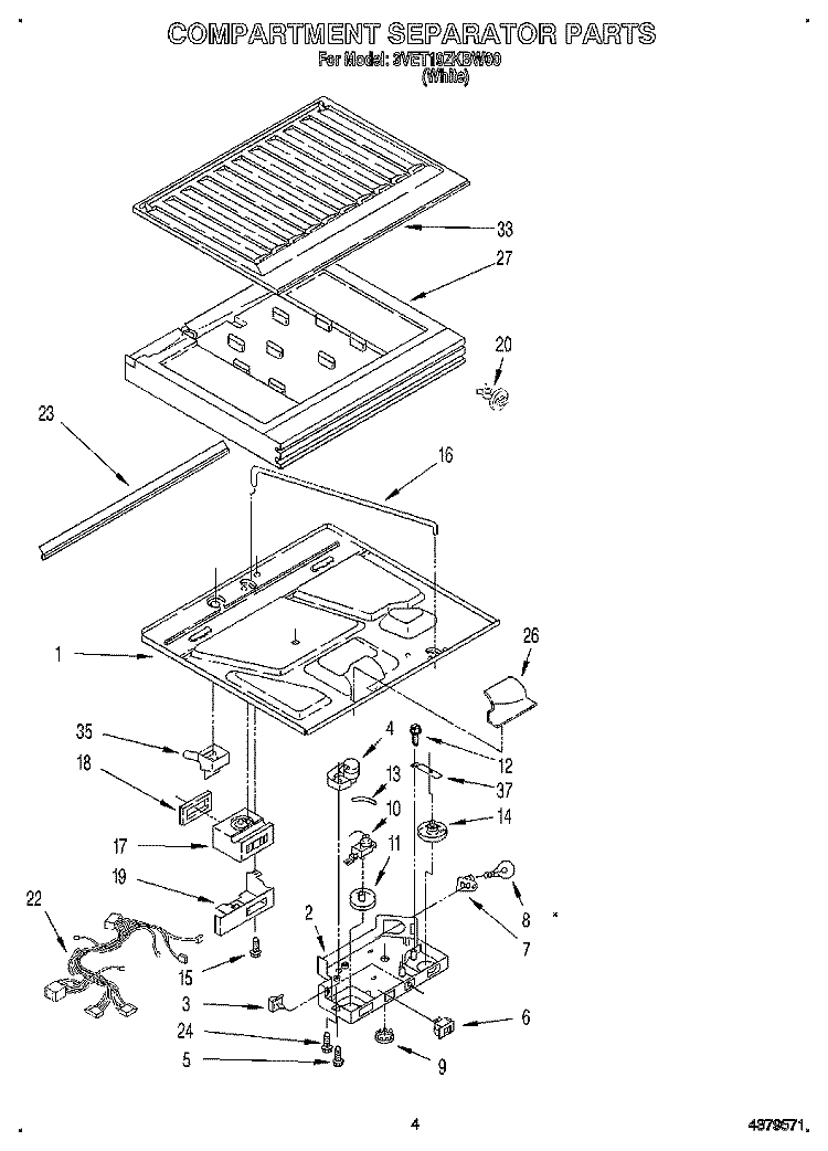 COMPARTMENT SEPARATOR Diagram and Parts List for 3VET19ZKBW00  Whirlpool Refrigerator