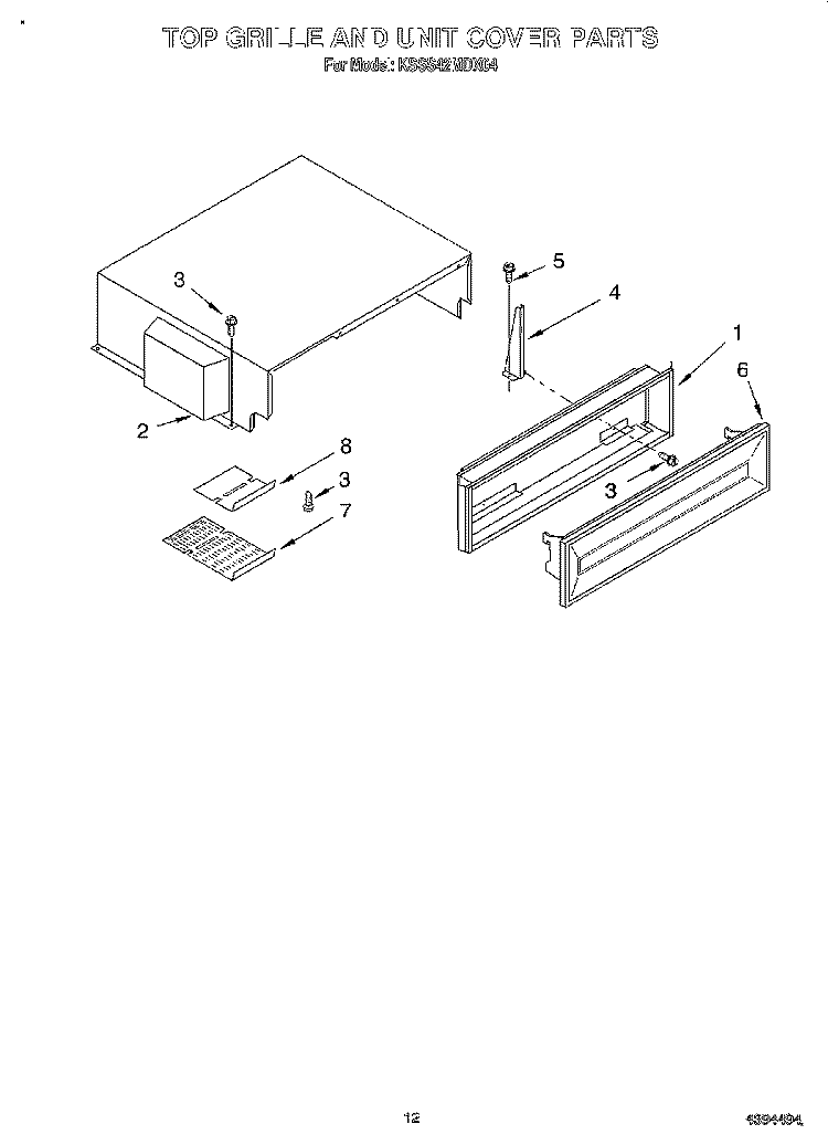 TOP GRILLE AND UNIT COVER Diagram and Parts List for KSSS42MDX04  KitchenAid Refrigerator