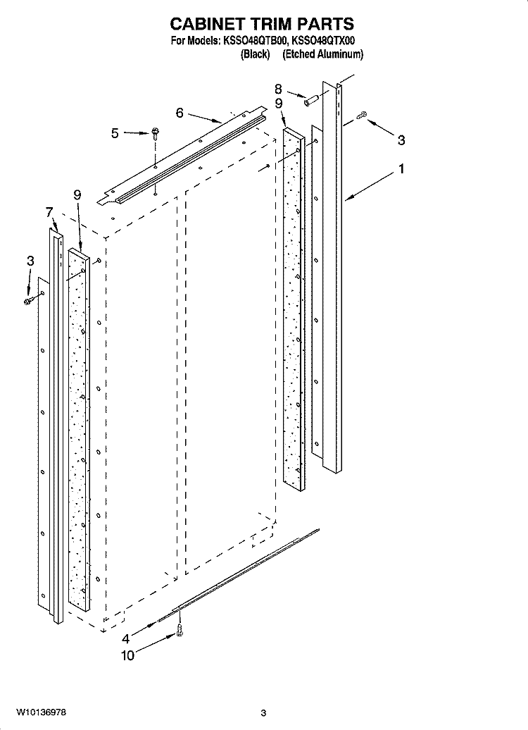 CABINET TRIM PARTS Diagram and Parts List for KSSO48QTX00  KitchenAid Refrigerator